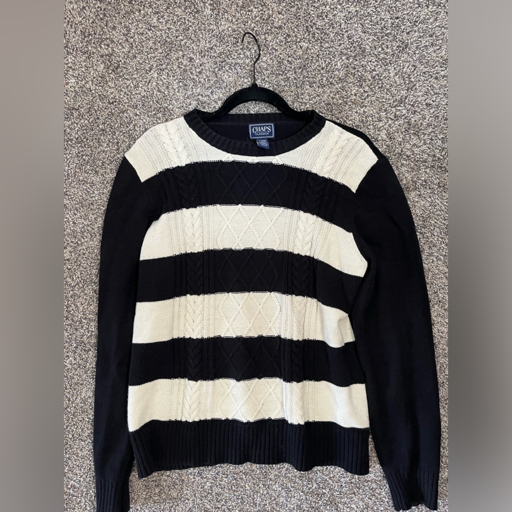 Women's Chaps Black & White Stripped Sweater Size XL